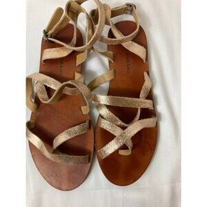Womens Lucky Brand Leather Strappy Ankle Wrap Sandals Rose Gold 7.5